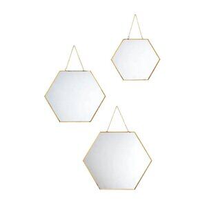 brand new Set of 3 Wild Sage Hexagon Goldtone Wall Mirrors with Chains